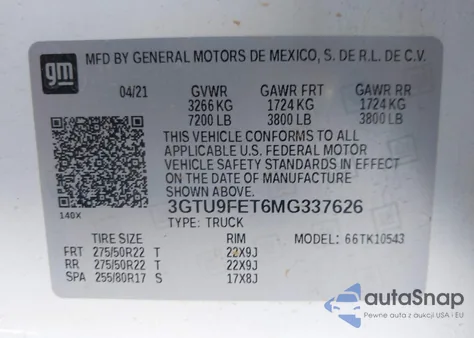 2021 GMC Sierra 1500 4Wd Short Box Denali z USA, uszkodzony, nr VIN 3GTU9FET6MG337626